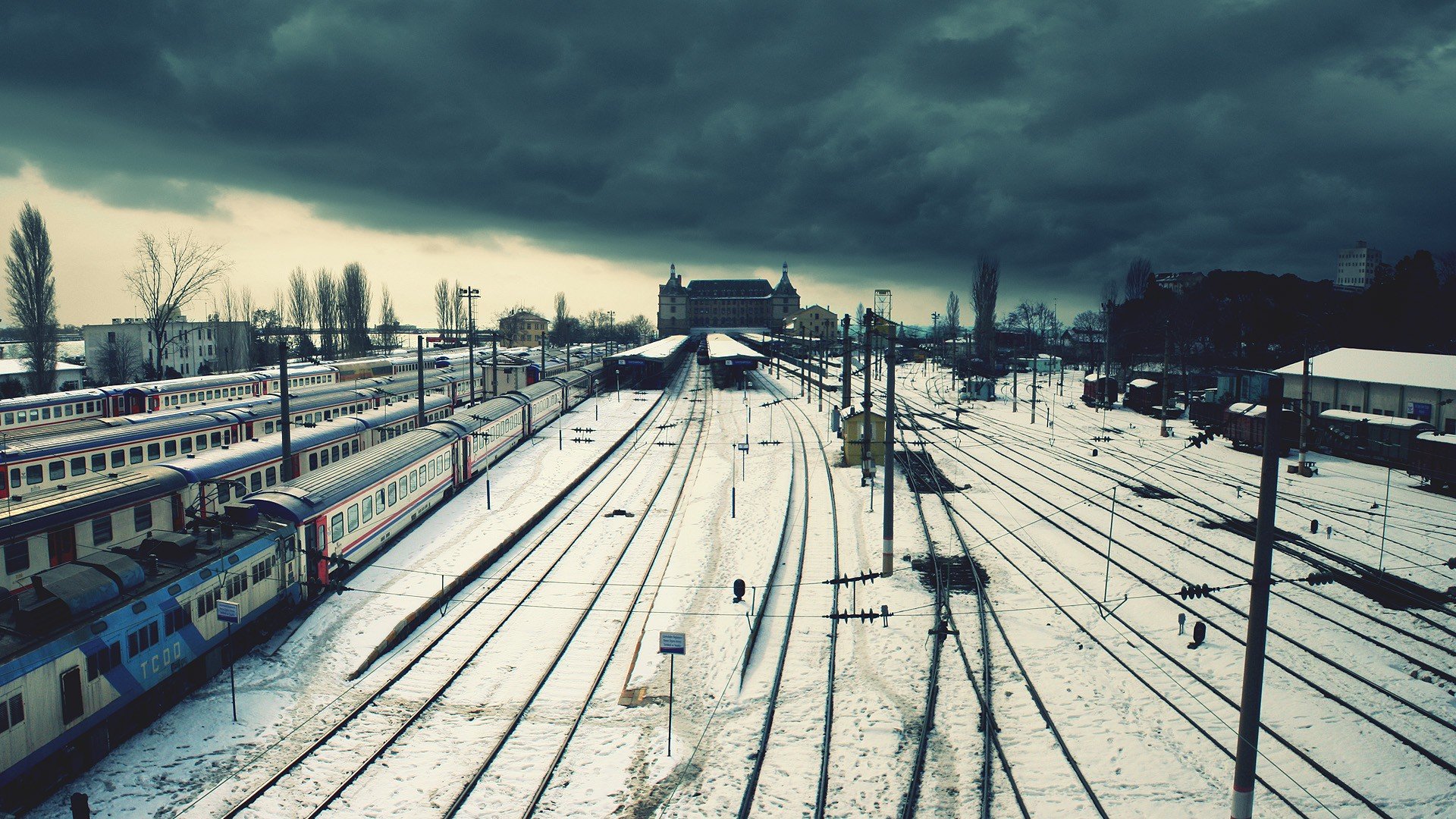 city, Train station, Railway, Snow, Istanbul Wallpaper