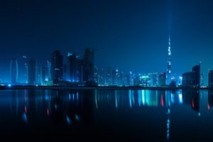 Dubai, Cityscape, Blue, Night, United Arab Emirates, Arabic, Burj Al Arab, Burj Khalifa