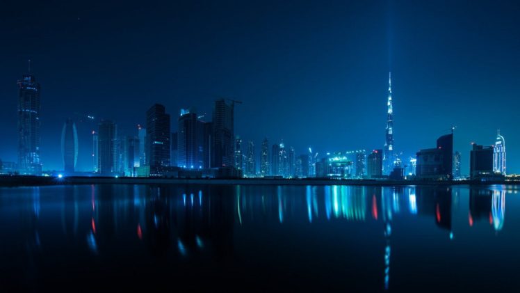 Dubai, Cityscape, Blue, Night, United Arab Emirates, Arabic, Burj Al Arab, Burj Khalifa HD Wallpaper Desktop Background