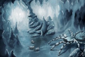 creature, Ice, Spider, Wolf, Cave, Blue, Drawing