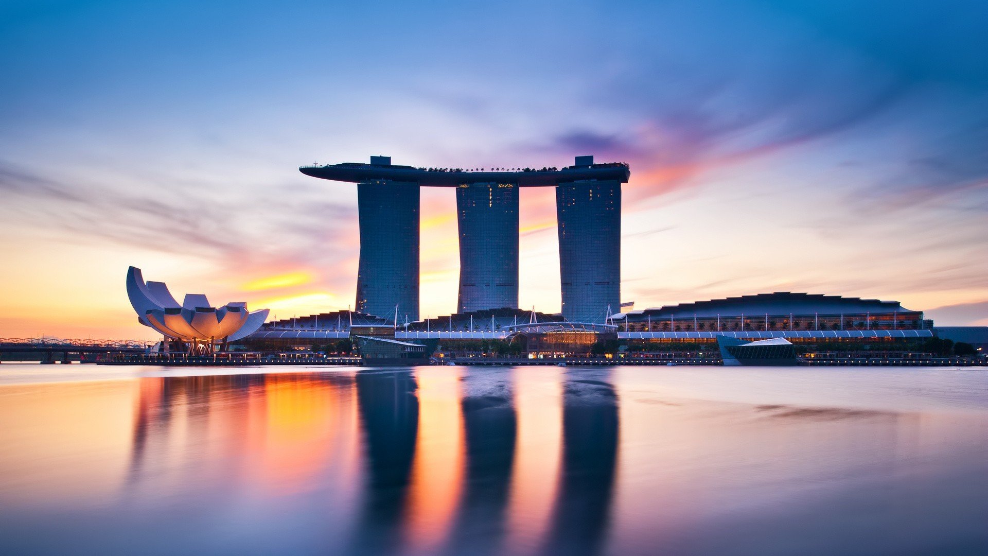 Marina Bay, Singapore, Hotels, Reflection, Architecture Wallpaper