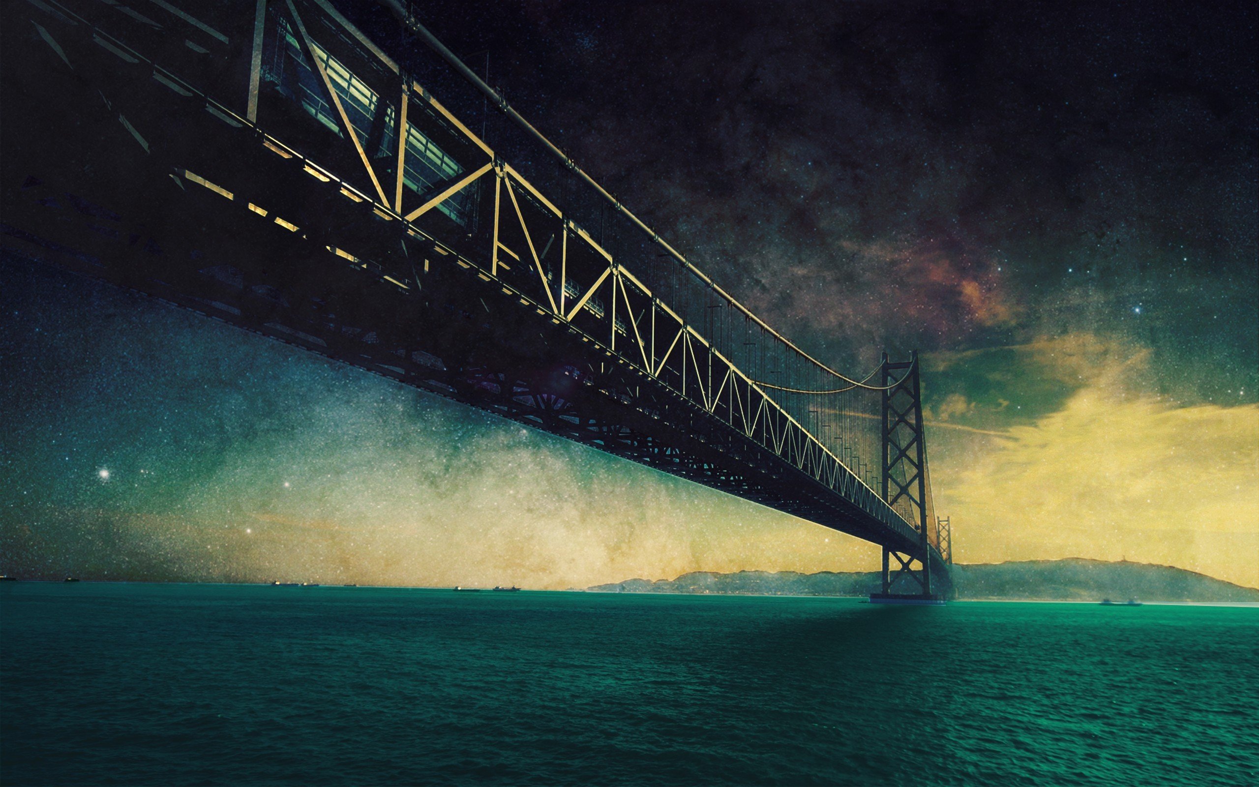 bridge, Photo manipulation, Stars Wallpaper