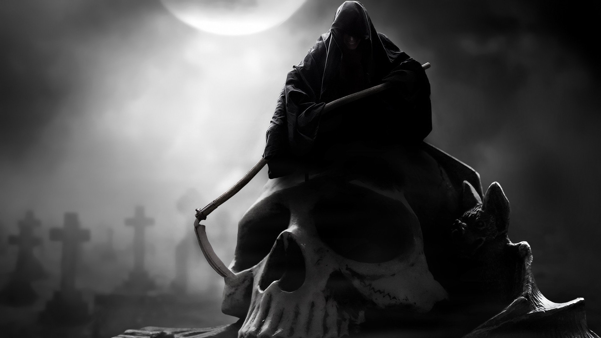 Grim Reaper, Death, Skull, Monochrome Wallpaper