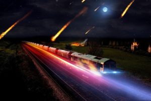 train, Tracks, Railway, Meteors