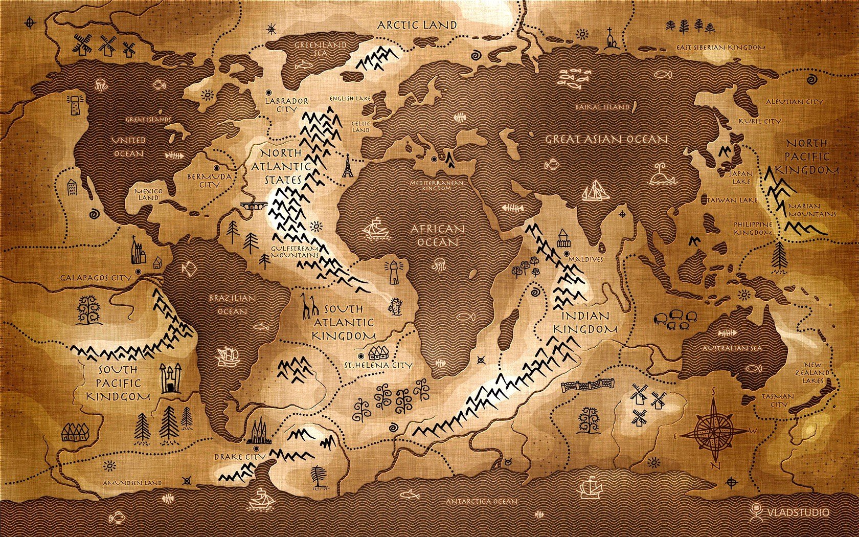 map, Inverted, Vladstudio Wallpaper