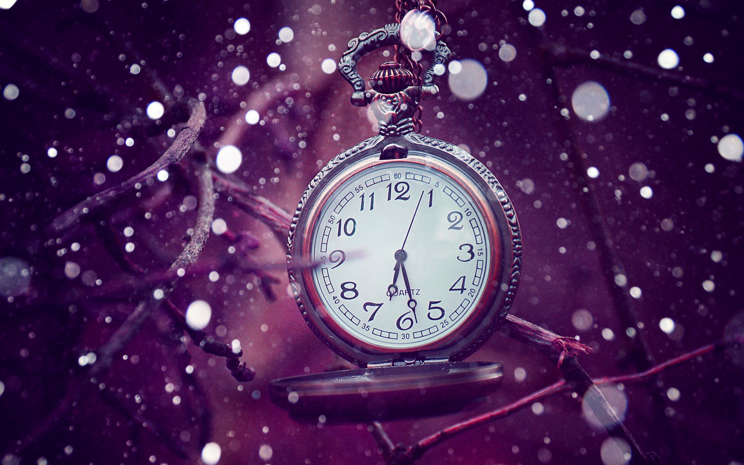 clocks, Branch, Purple, Time, Bokeh Wallpaper