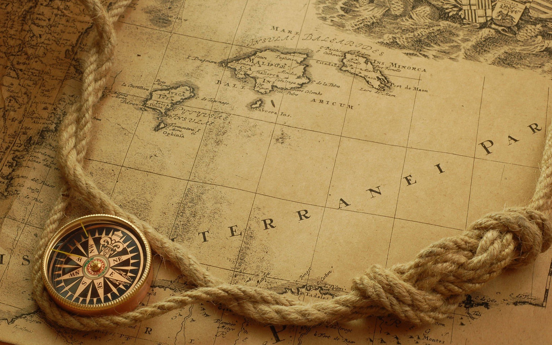 old map, Map, Compass, Ropes Wallpaper