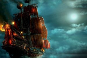 ship, Pirates, Night