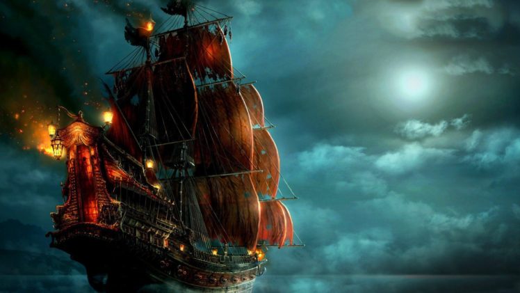 ship, Pirates, Night HD Wallpaper Desktop Background