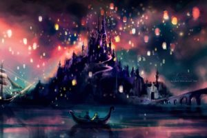 alicexz, Sky lanterns, Tangled, Castle, Boat, Walt Disney