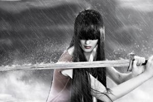 rain, Bangs, Sword, People