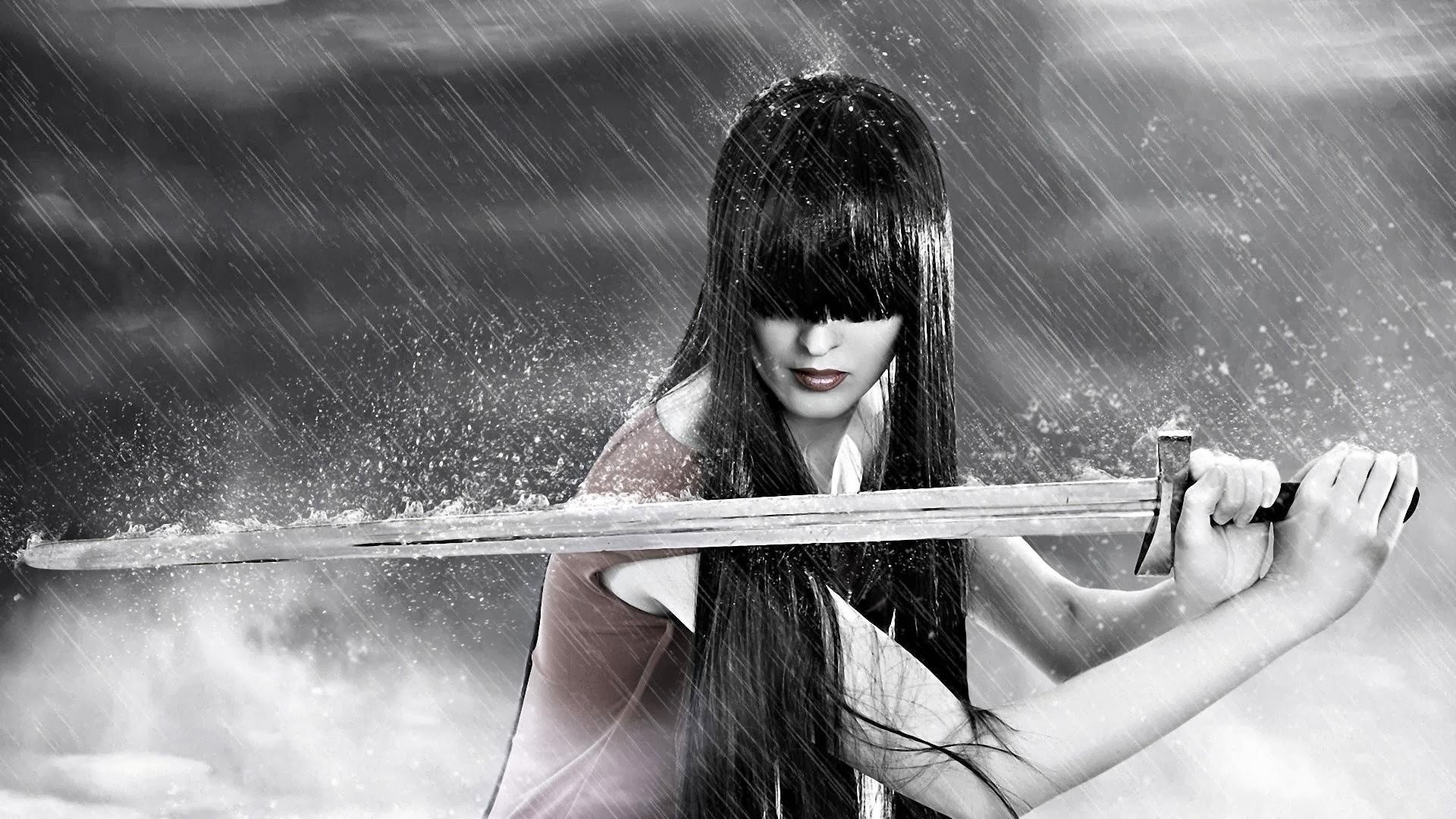rain, Bangs, Sword, People Wallpaper
