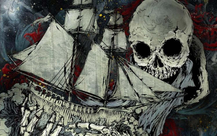 drawing, Boat, Skull, Paint splatter, Atreyu HD Wallpaper Desktop Background