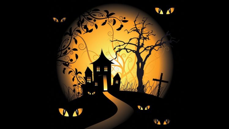 Halloween, Vector art, Black background HD Wallpaper Desktop Background