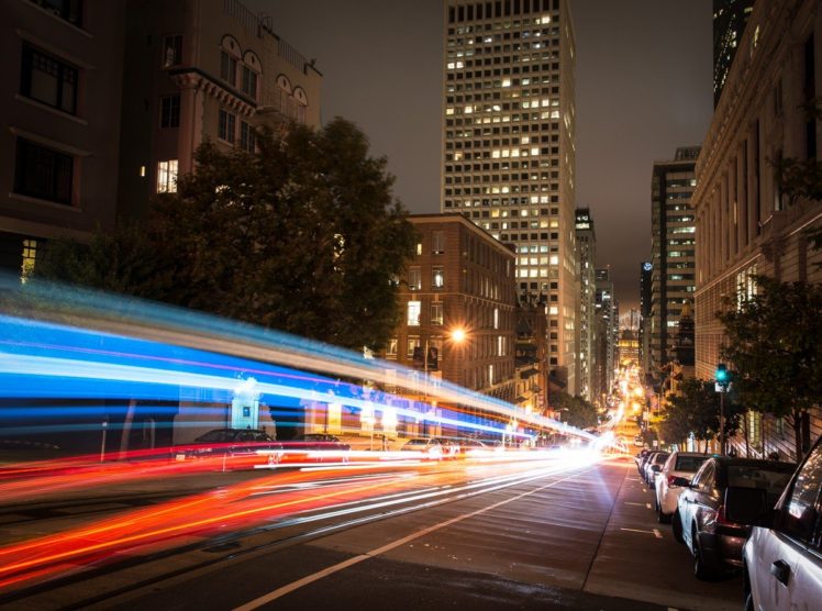 light trails, City, Night, Long exposure, Building, San Francisco HD Wallpaper Desktop Background