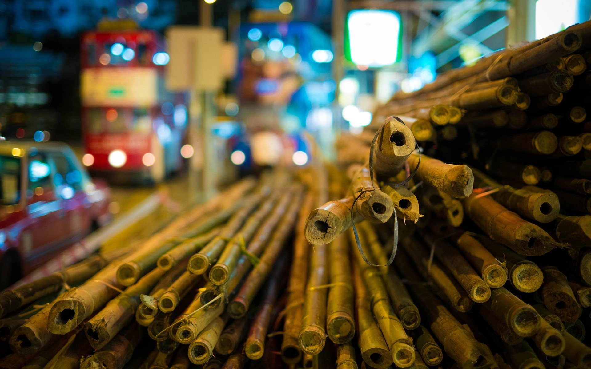 bamboo, Bokeh, Blurred, Street, Hong Kong Wallpaper