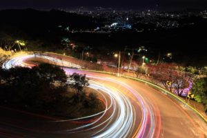 long exposure, Road, Hairpin turns, Night, Light trails