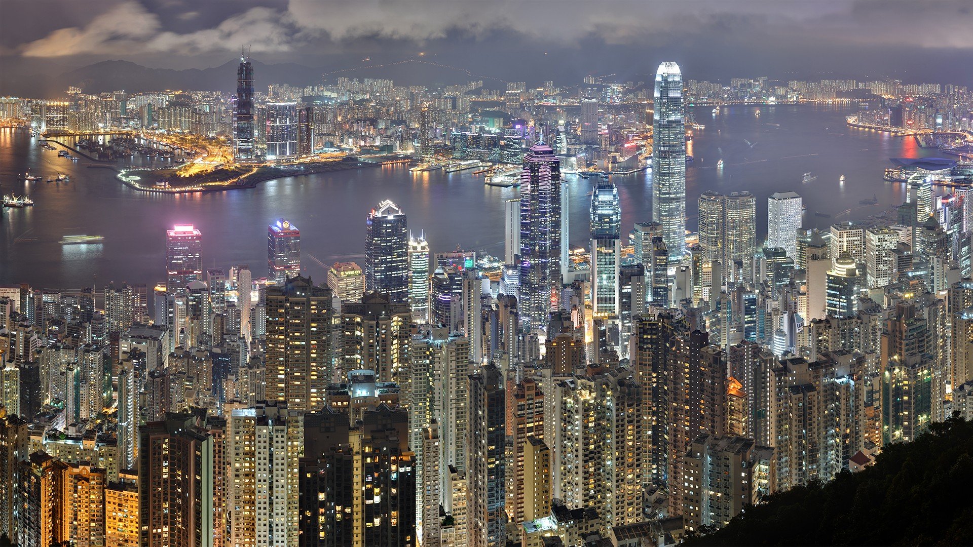 cityscape, Dusk, Hong Kong Wallpaper