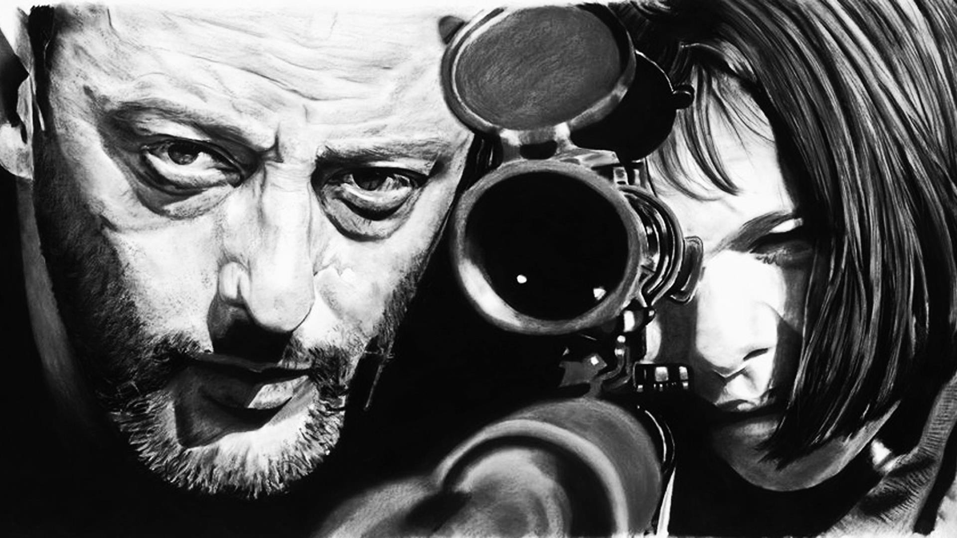 Natalie Portman, Jean Reno, Monochrome, Léon: The Professional Wallpaper