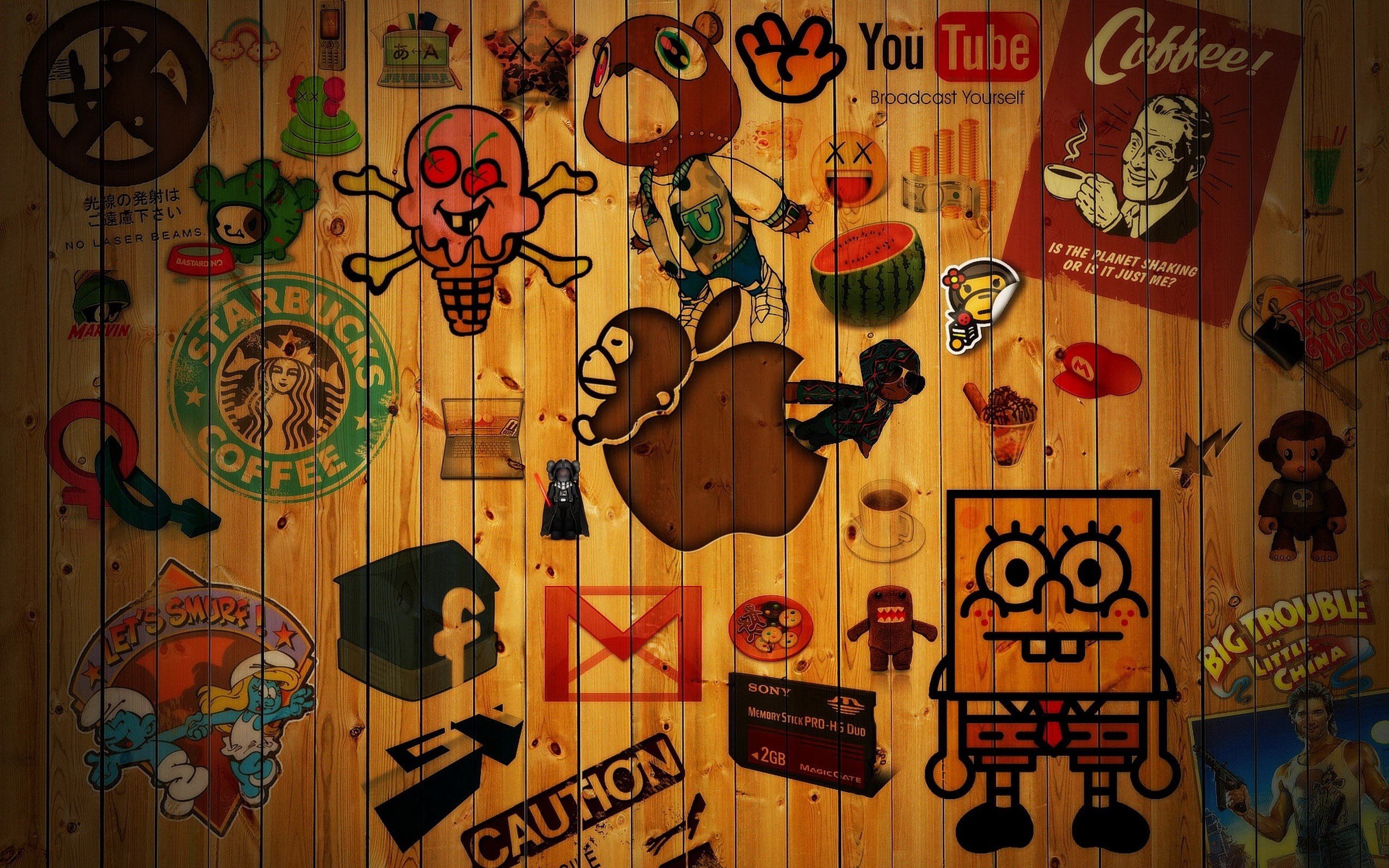 logo, Symbols, SpongeBob SquarePants, Smurfs, Facebook, Google, Sony, YouTube, Super Mario Wallpaper