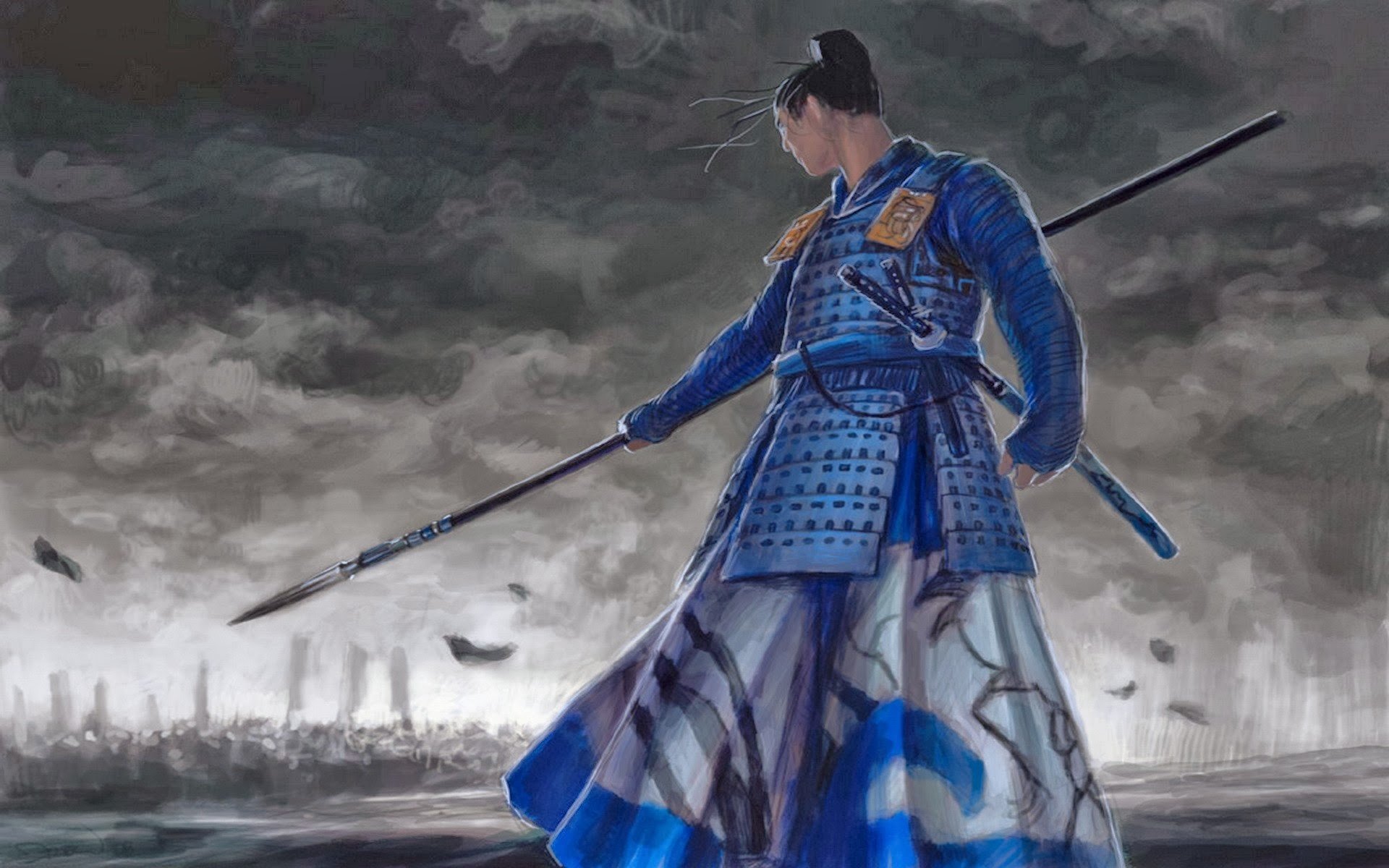 spear, Samurai, Battle, Gray, Daidoji Teruo Wallpaper
