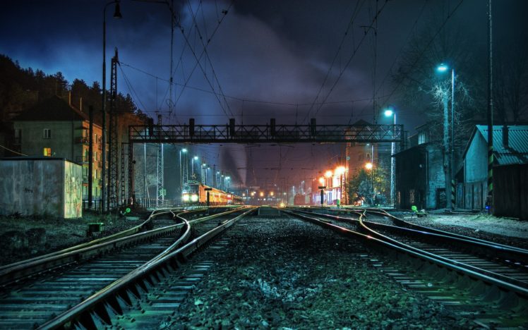 railway station, Night HD Wallpaper Desktop Background