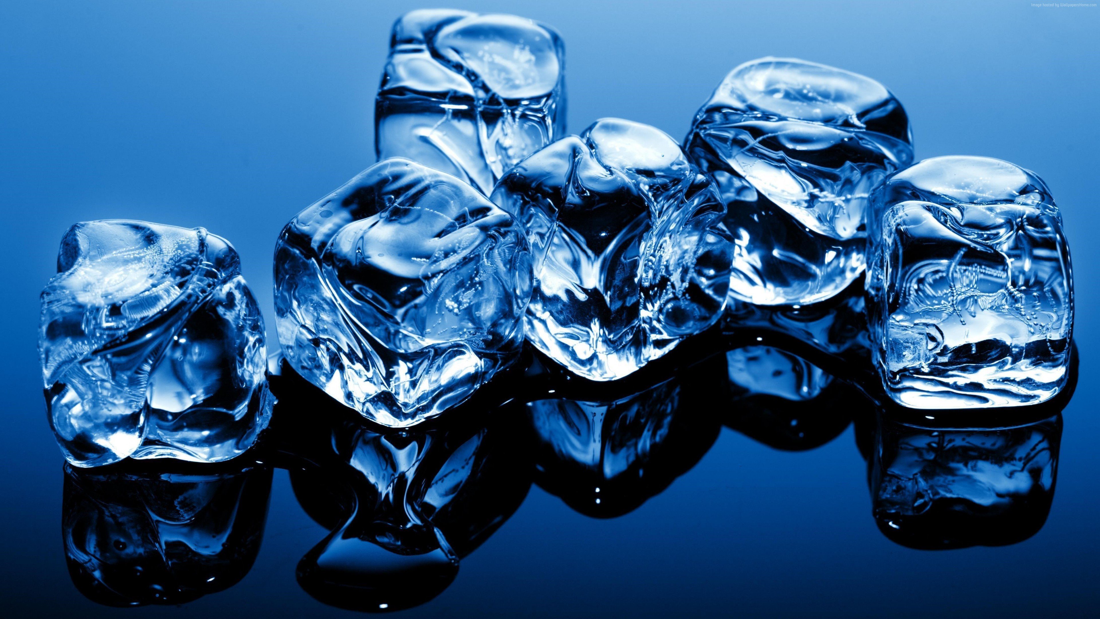 ice cubes, Ice, Water, Blue Wallpaper