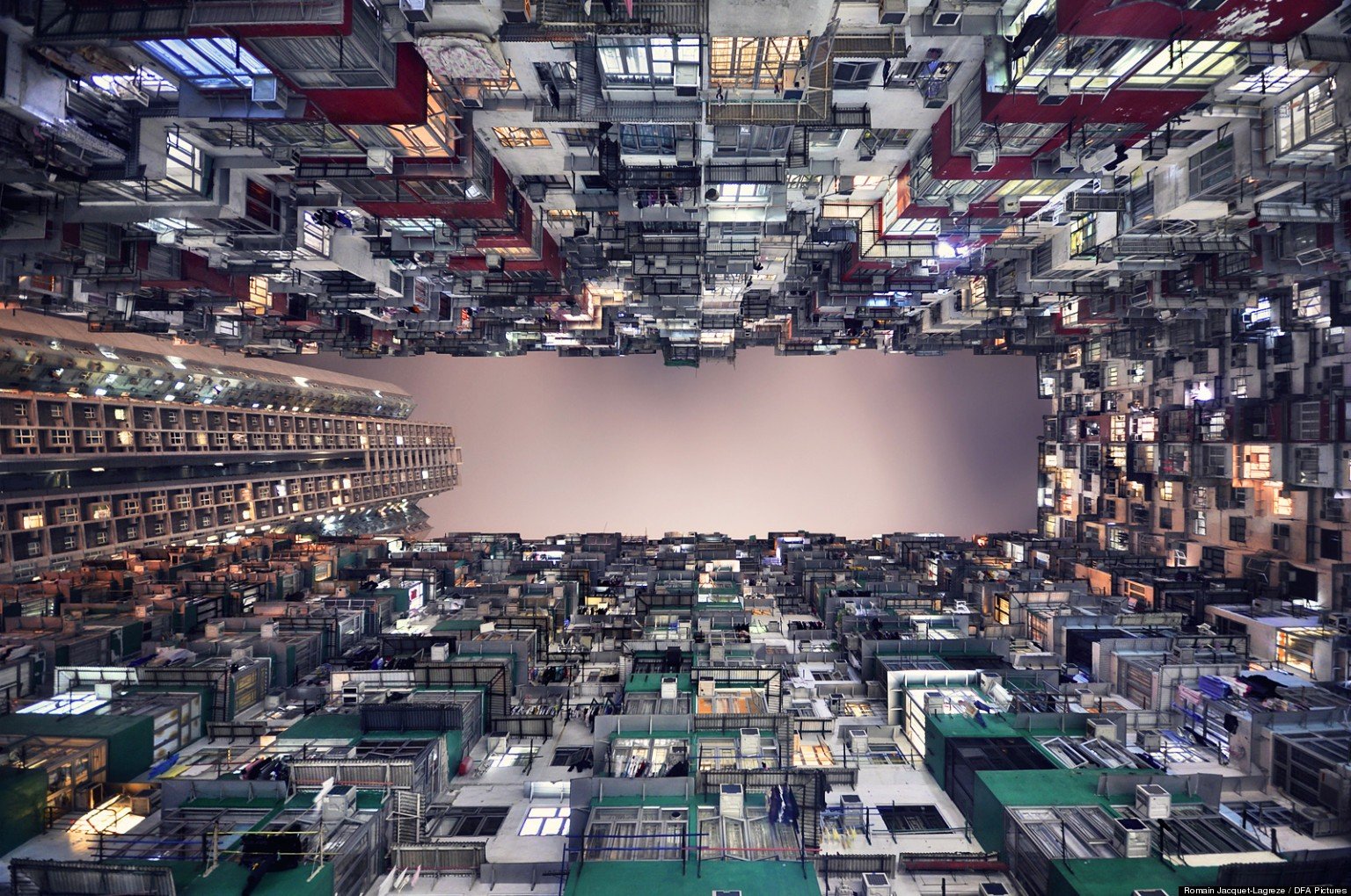 architecture, Cityscape, Building, Hong Kong, Skyscraper, Balconies, Window, Lights, Long exposure, Worms eye view Wallpaper