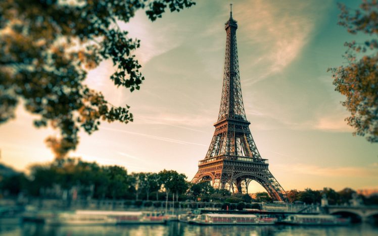 Eiffel Tower, Blurred, Paris, France, Filter, Boat, Trees, Branch, Architecture, Tower HD Wallpaper Desktop Background