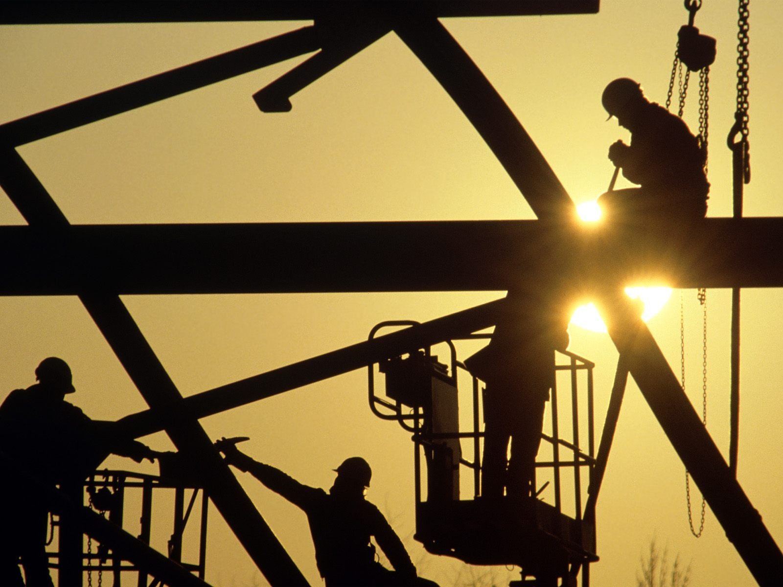 workers, Construction, Sunlight, Silhouette Wallpaper