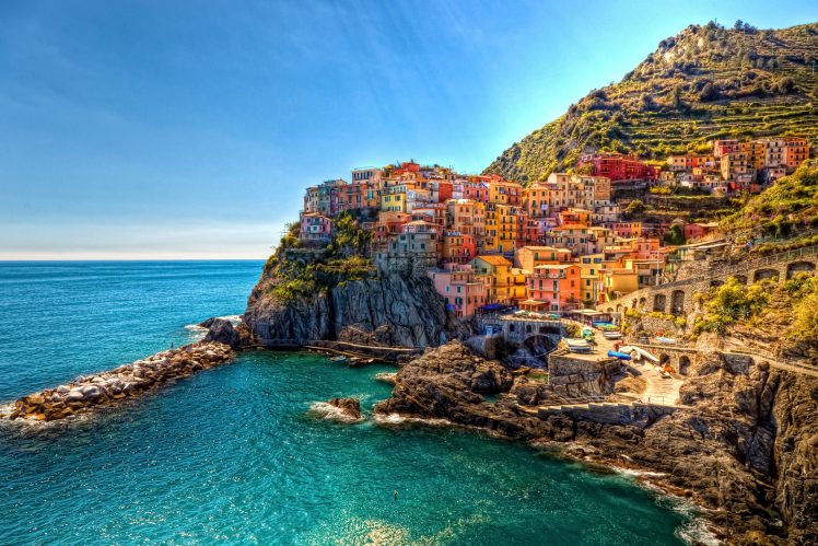 Italy, Cinque Terre, Manarola, Town, Building, HDR HD Wallpaper Desktop Background