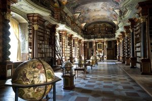 books, Library, Globes, Tiles, Shelves, Architecture, Interiors, Window, Sunlight, Pillar, Prague, Czech Republic, Klementinum