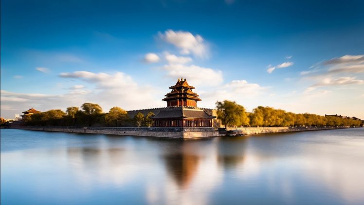 water, Beijing, China, Asian architecture, Reflection, Calm, Building, Architecture, Old building HD Wallpaper Desktop Background