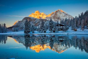 mountain, Snow, Reflection