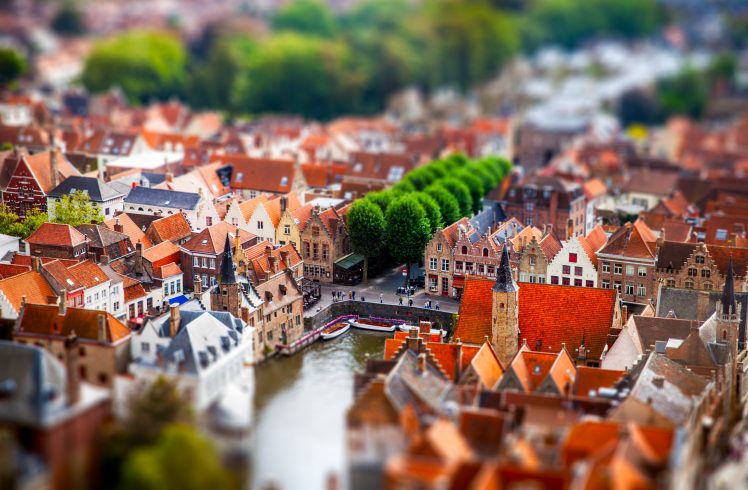tilt shift, Bruges, Belgium, City, Cityscape, Building, Architecture HD Wallpaper Desktop Background