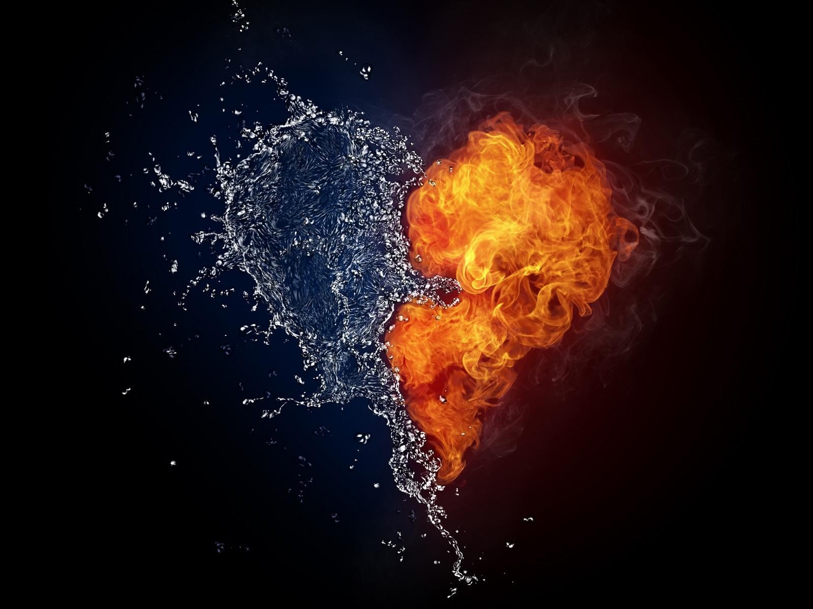 fire, Water, Hearts Wallpaper