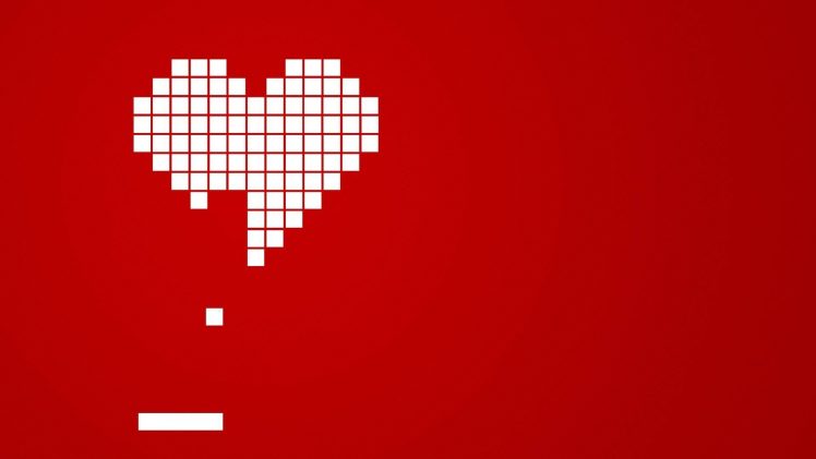 Brick, Hearts, Red background, Arkanoid HD Wallpaper Desktop Background