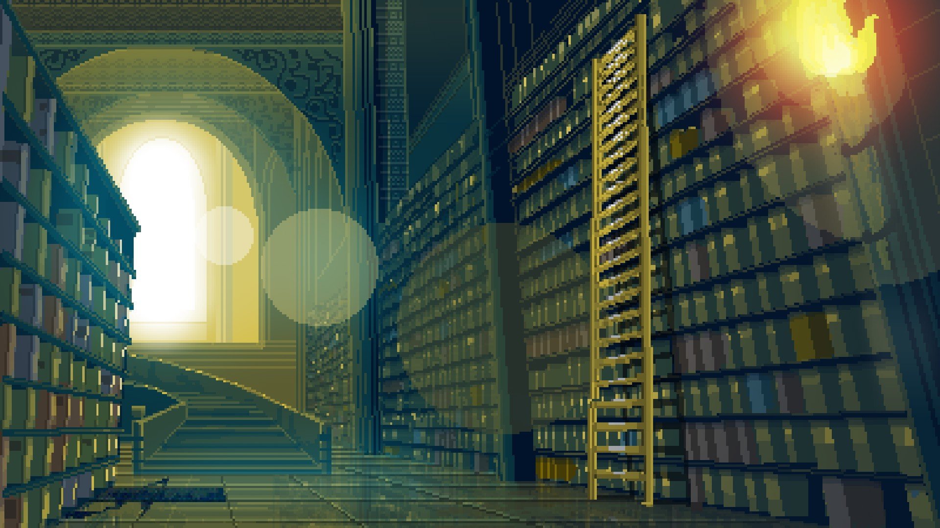 pixels, Library, Ladders, Pixel art Wallpaper