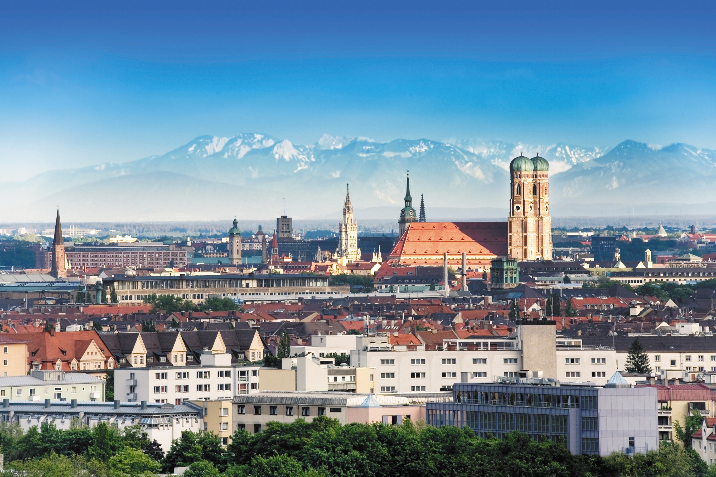 cityscape, Architecture, Building, City, Munich, Germany, House, Church, Trees, Mountain, Rooftops Wallpaper
