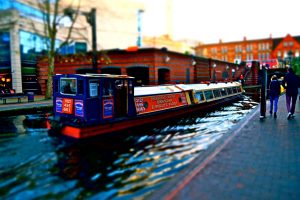 tilt shift, Canal, Boat, UK, Birmingham, Filter, City
