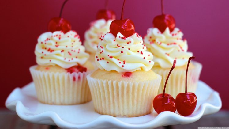 cupcakes, Cherries, Desserts, Sprinkles HD Wallpaper Desktop Background