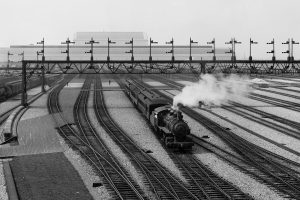 train, Steam locomotive, Rail yard, Railway, Multiple display