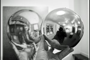 monochrome, M. C. Escher, Glass, Sphere, Men, Self shots, Camera, Hand, Reflection