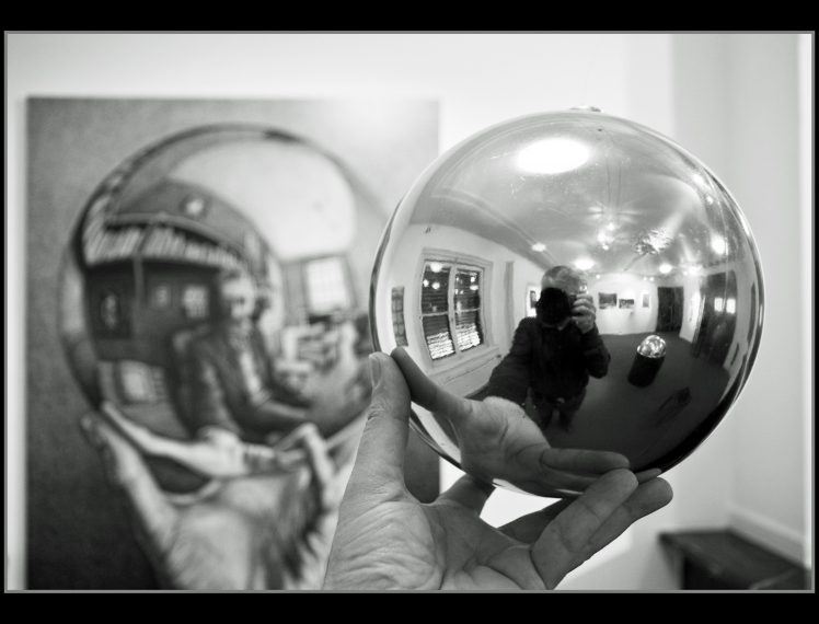 monochrome, M. C. Escher, Glass, Sphere, Men, Self shots, Camera, Hand, Reflection HD Wallpaper Desktop Background