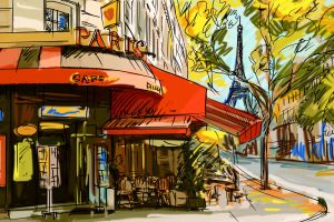 sketches, Cafes, Paris, Eiffel Tower
