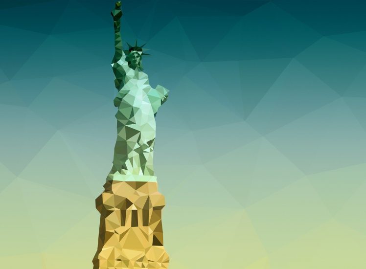 Statue of Liberty, Triangle, Adobe Photoshop, Blue, Low poly HD Wallpaper Desktop Background