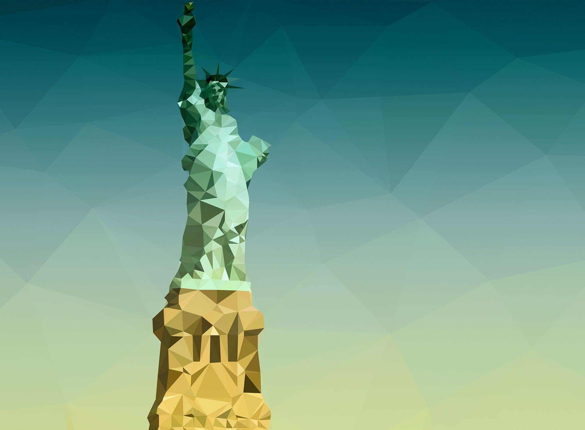 Statue of Liberty, Triangle, Adobe Photoshop, Blue, Low poly Wallpaper