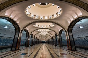 architecture, Russia, Metro, Train station, Arch, Tiles, Lights, Symmetry, Circle, Moscow