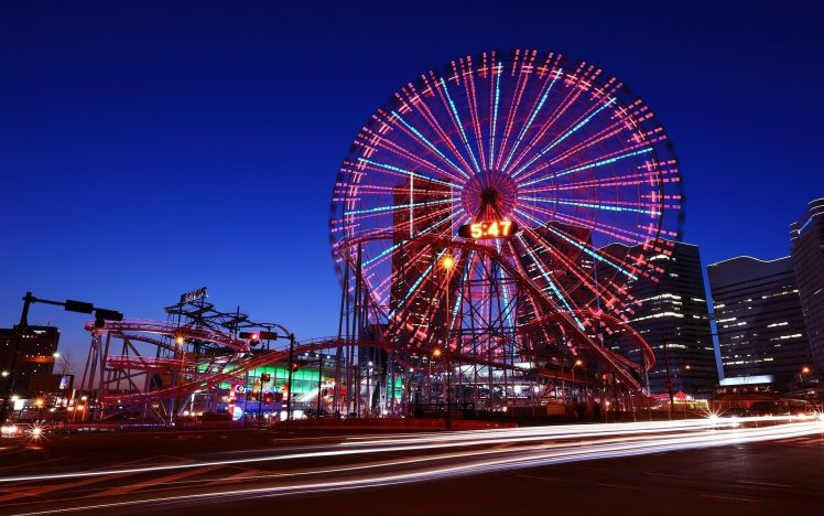 cityscape, Night, Ferris wheel, Japan HD Wallpaper Desktop Background