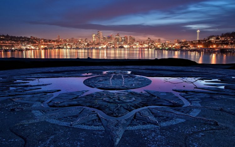 Seattle, Water, Night, Cityscape, City, Lights HD Wallpaper Desktop Background